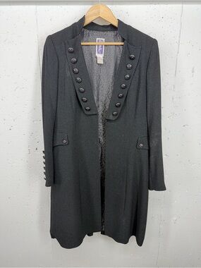 Vintage Zelda Size 12 Black 90’s Military Steampun Long Coat Jacket
